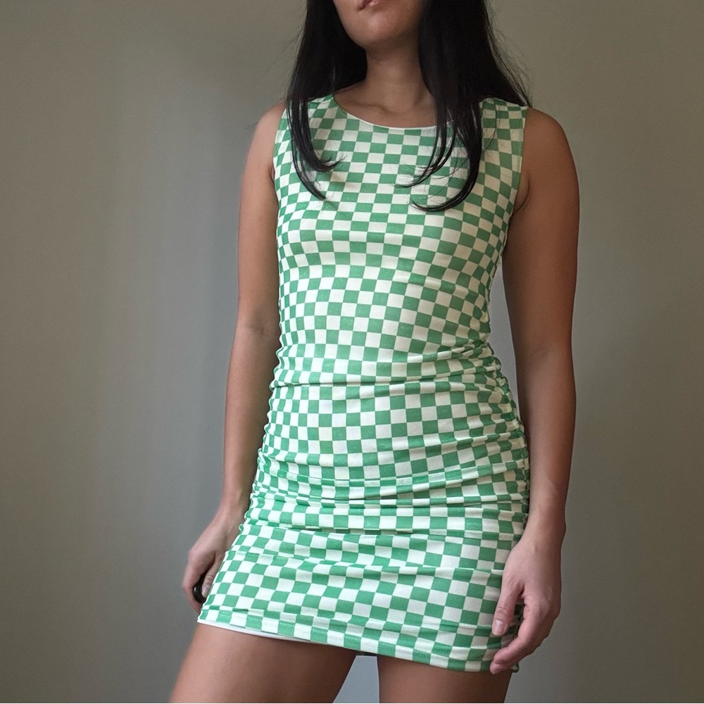 Green Checkered Mini Dress